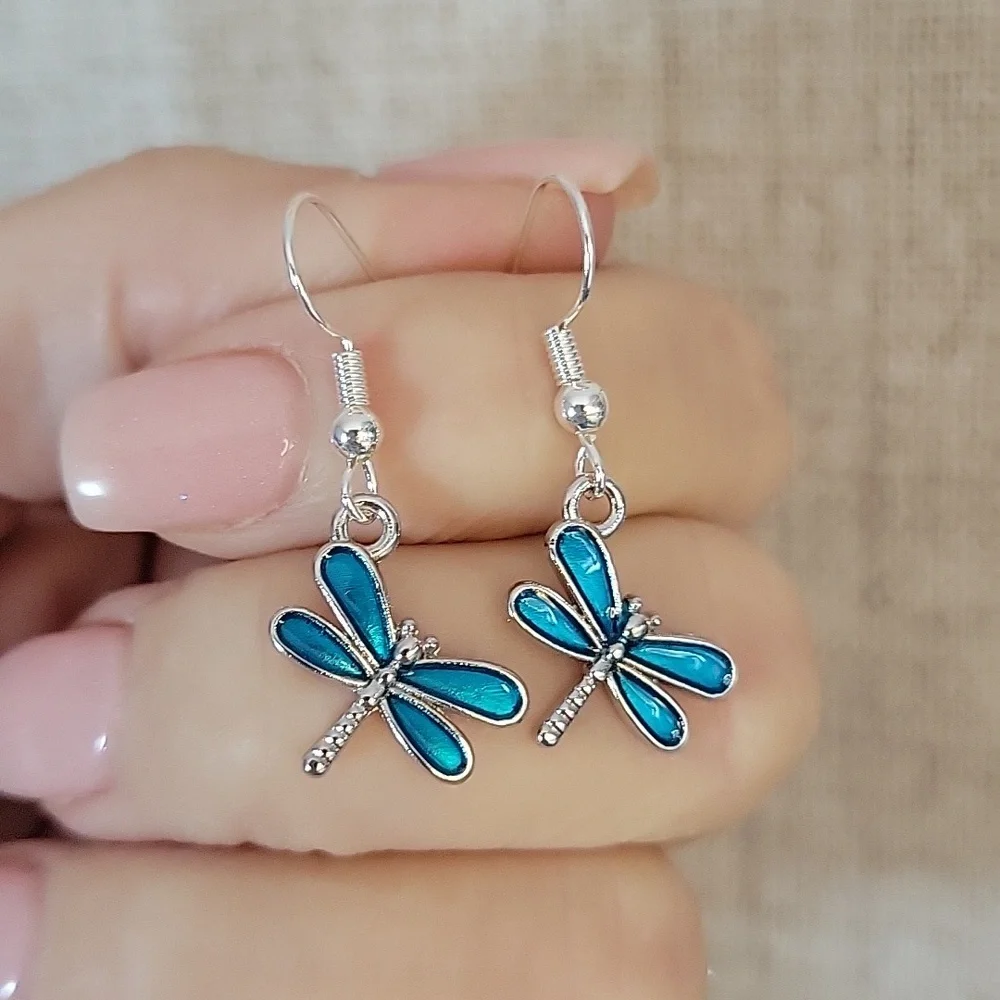 DAINTY AQUA DRAGONFLY EARRINGS